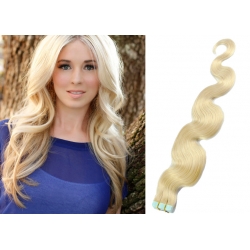 Vlnité vlasy pro metodu Pu Extension / Tape Hair / Tape IN 60cm - platina