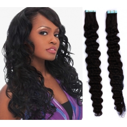 Kudrnaté vlasy pro metodu Pu Extension / Tape Hair / Tape IN 60cm - černé