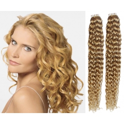 Kudrnaté vlasy pro metodu Pu Extension / Tape Hair / Tape IN 60cm - přírodní blond